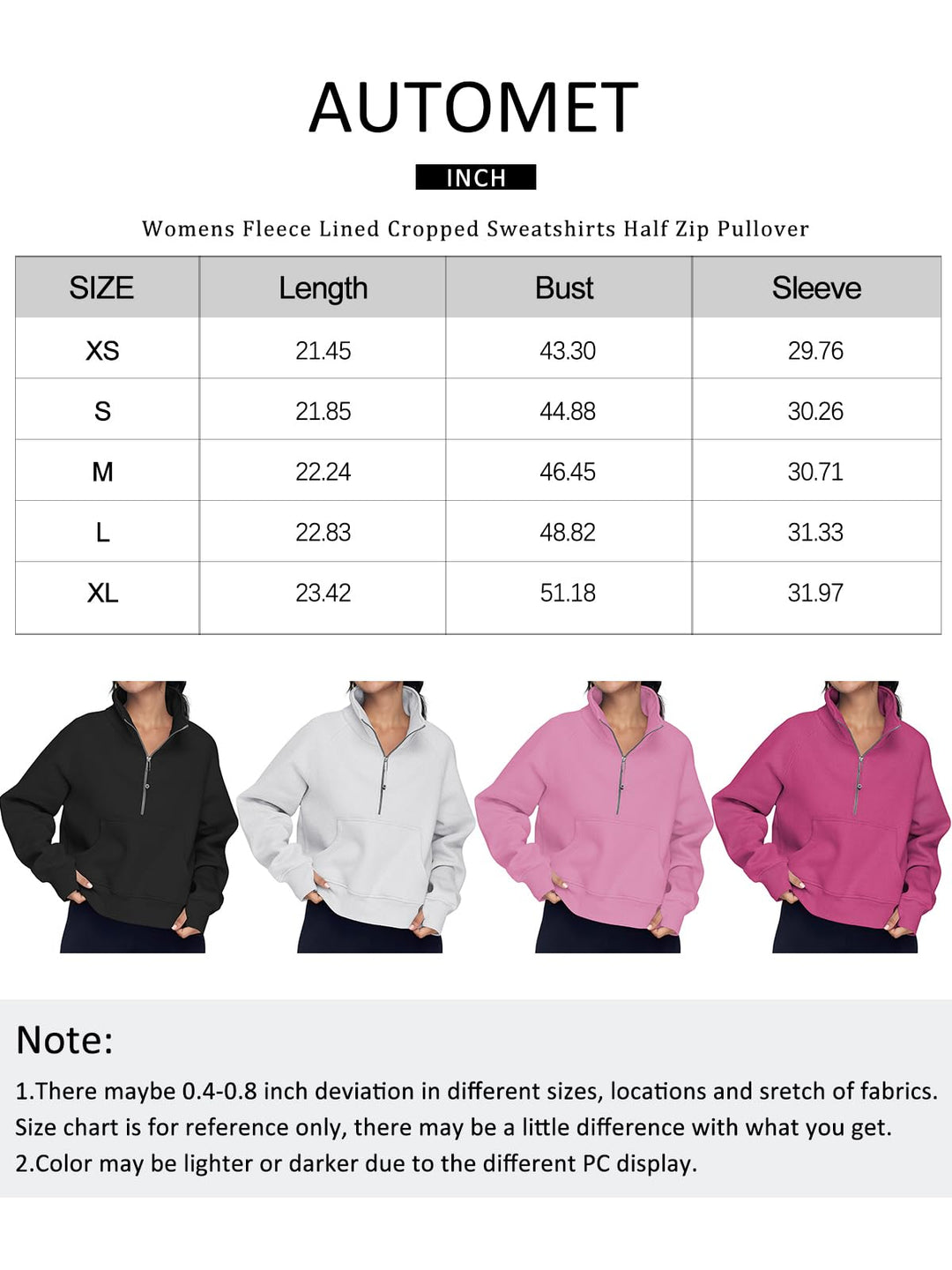 AUTOMET Womens Sweatshirts Half Zip Cropped Pullover Fleece Quarter Zipper Hoodies 2024 Fall Fashion Outfits Clothes Thumb Hole Darkpink
