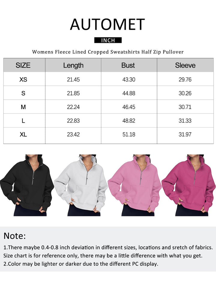 AUTOMET Womens Sweatshirts Half Zip Cropped Pullover Fleece Quarter Zipper Hoodies 2024 Fall Fashion Outfits Clothes Thumb Hole Darkpink