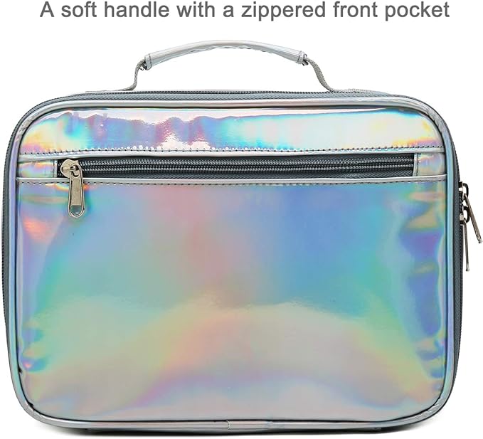 FlowFly Kids Lunch box Insulated Soft Bag Mini Cooler Back to School Thermal Meal Tote Kit for Girls, Boys, Silvery