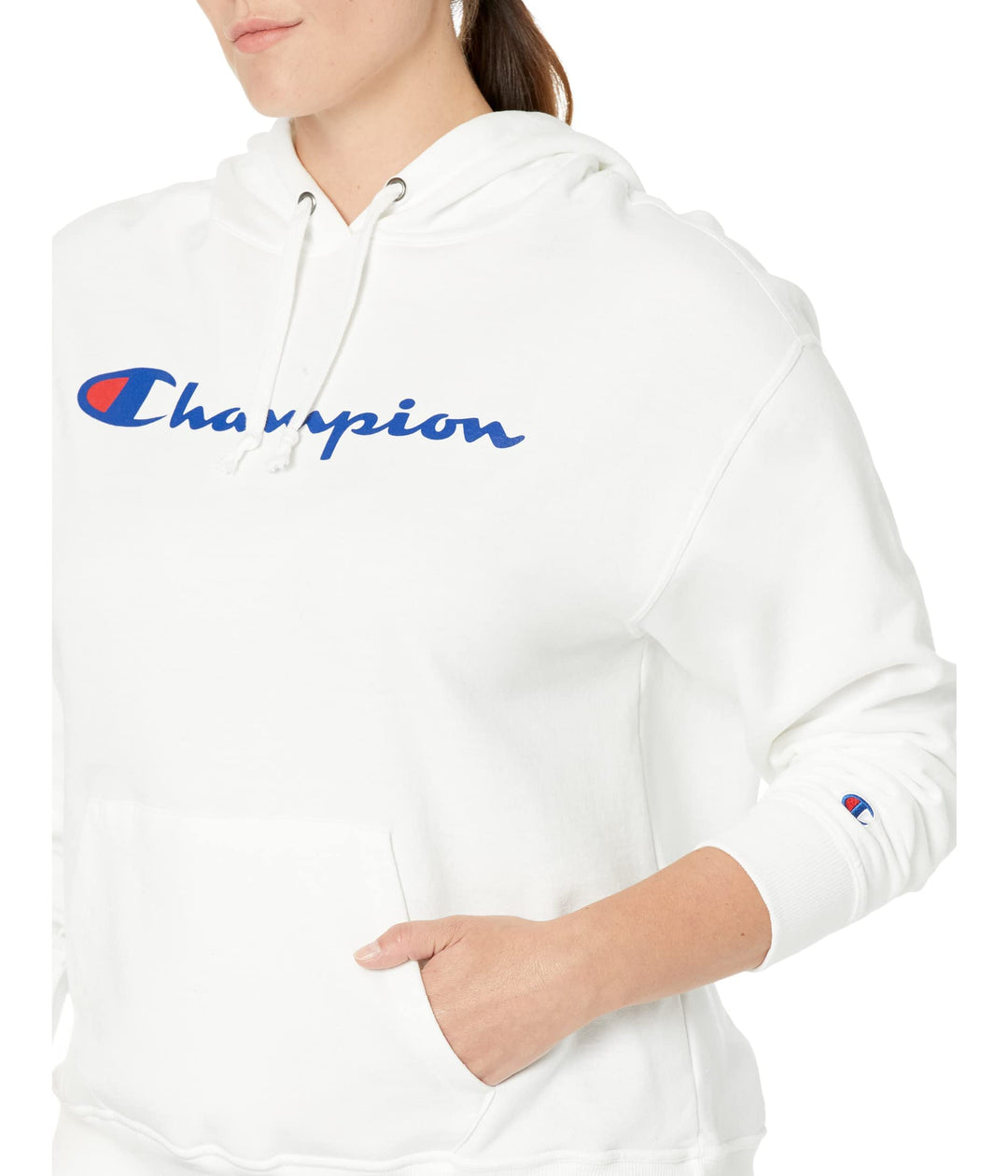 Champion Women's Poweblend Hoodie Size, White Script (Retired), 2X Plus