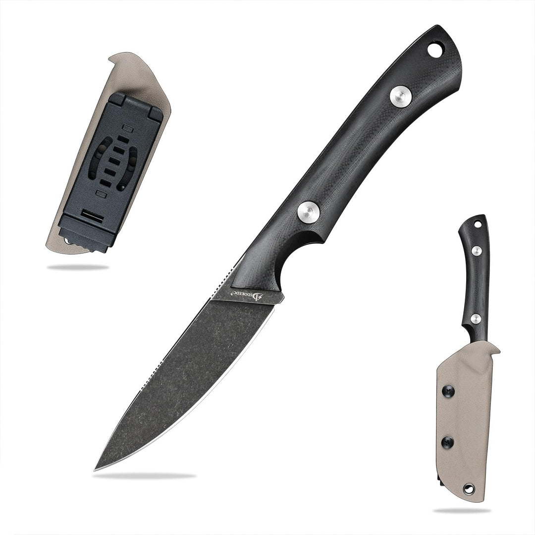 SDOKEDC Knives DC53 Steel Tactical Fixed Blade Knife with kydex sheath for Men EDC Outdoor Camping Survival Hunting (Black+G10 Black)