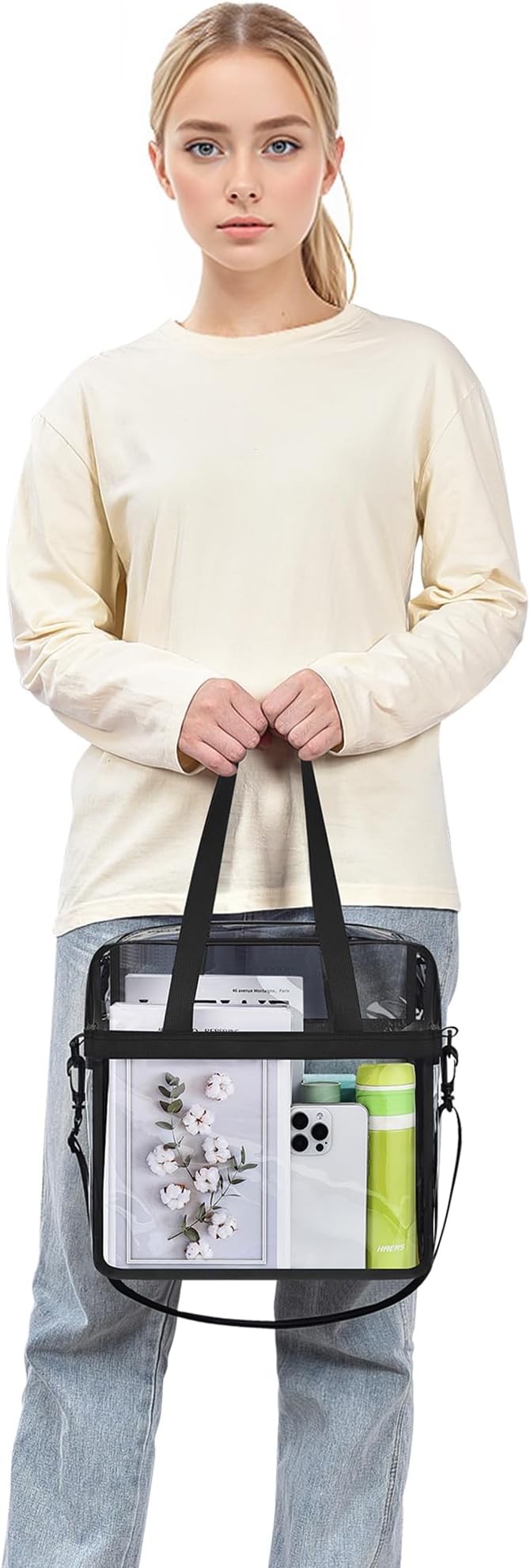 USPECLARE Clear Tote Stadium Approved, Security Travel & Gym Clear Bag for Work Sports Games Concerts