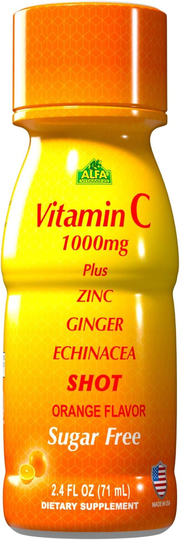 Vitamin C Shot 1000MG 80 Pack by ALFA Vitamins - Immunity Booster with Zinc, Ginger, & Echinacea - Protect Your Immunity Orange Flavor - 2.4 FL Oz Bottle
