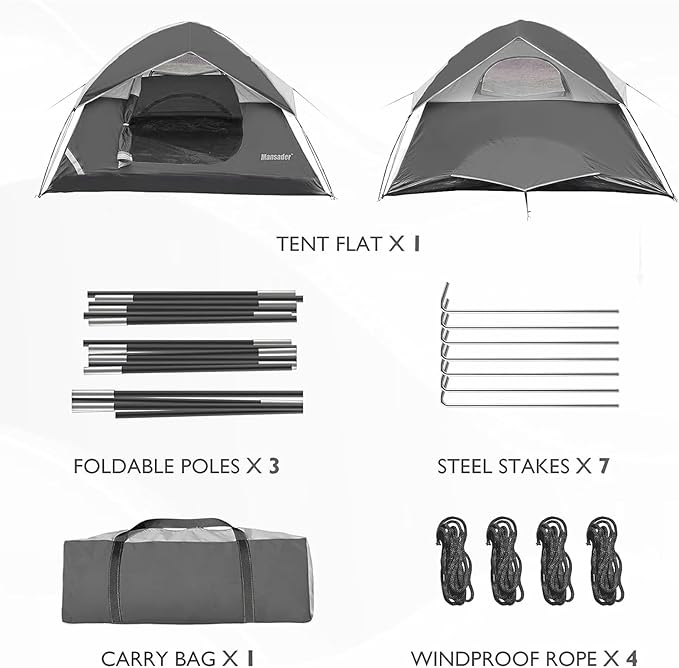 Camping Tent, Waterproof 2/3/4 Person Tents for Camping, Lightweight Easy Set Up Outdoor Hiking Tent Backpacking Tent with Carry Bag, Backpack Tent Suit for Family Beach Hiking Travel