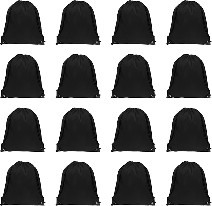 GoodtoU Drawstring Bags, Bulk Nylon Backpacks - Drawstring Gym Bag & Back Bag Cinch Sack for Sport, Traveling, Team (Black, 16Pcs)