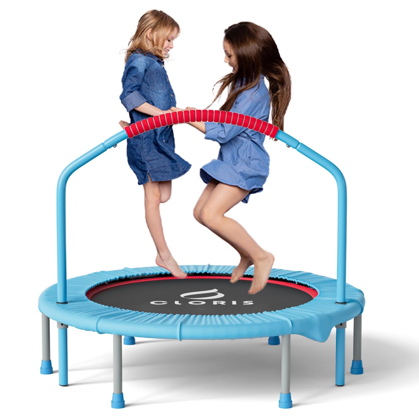 CLORIS 38in/40in/48in Folding Trampoline Mini Rebounder Fitness Trampoline with Adjustable Foam Handle for Kids/Adult, with safty Padded Cover Best Gift for Kids/Adult (38in-Green)