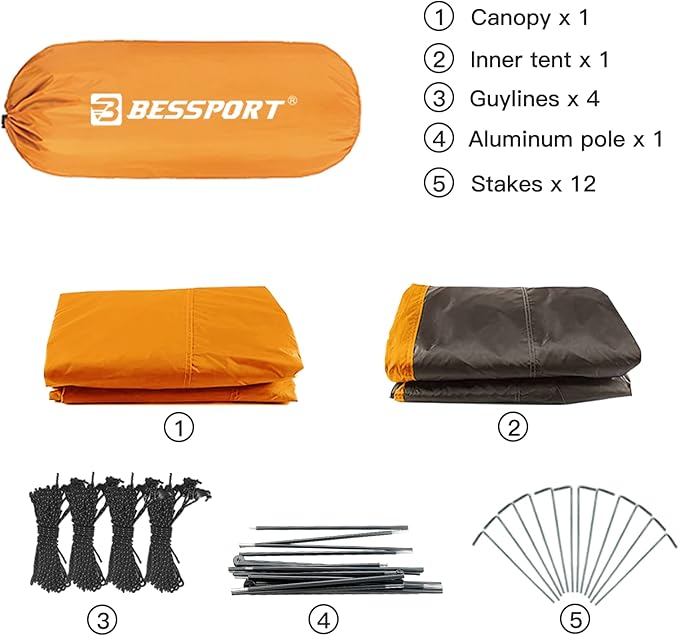 Bessport Camping Tent for 2-3 Person, Lightweight Backpacking Tent Waterproof Windproof Two Doors Easy Setup Double Layer Outdoor Tents for 3 to 4 Seasons, Suitable for Outdoor,Hiking,Camping