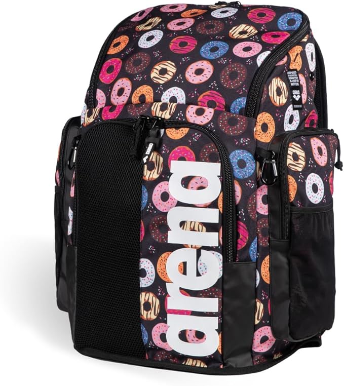 ARENA Spiky III Backpack 45 Swimming Athlete Sports Gym Rucksack Large Training Gear Equipment Swim Bag for Men and Women, 45 Liters, Donuts