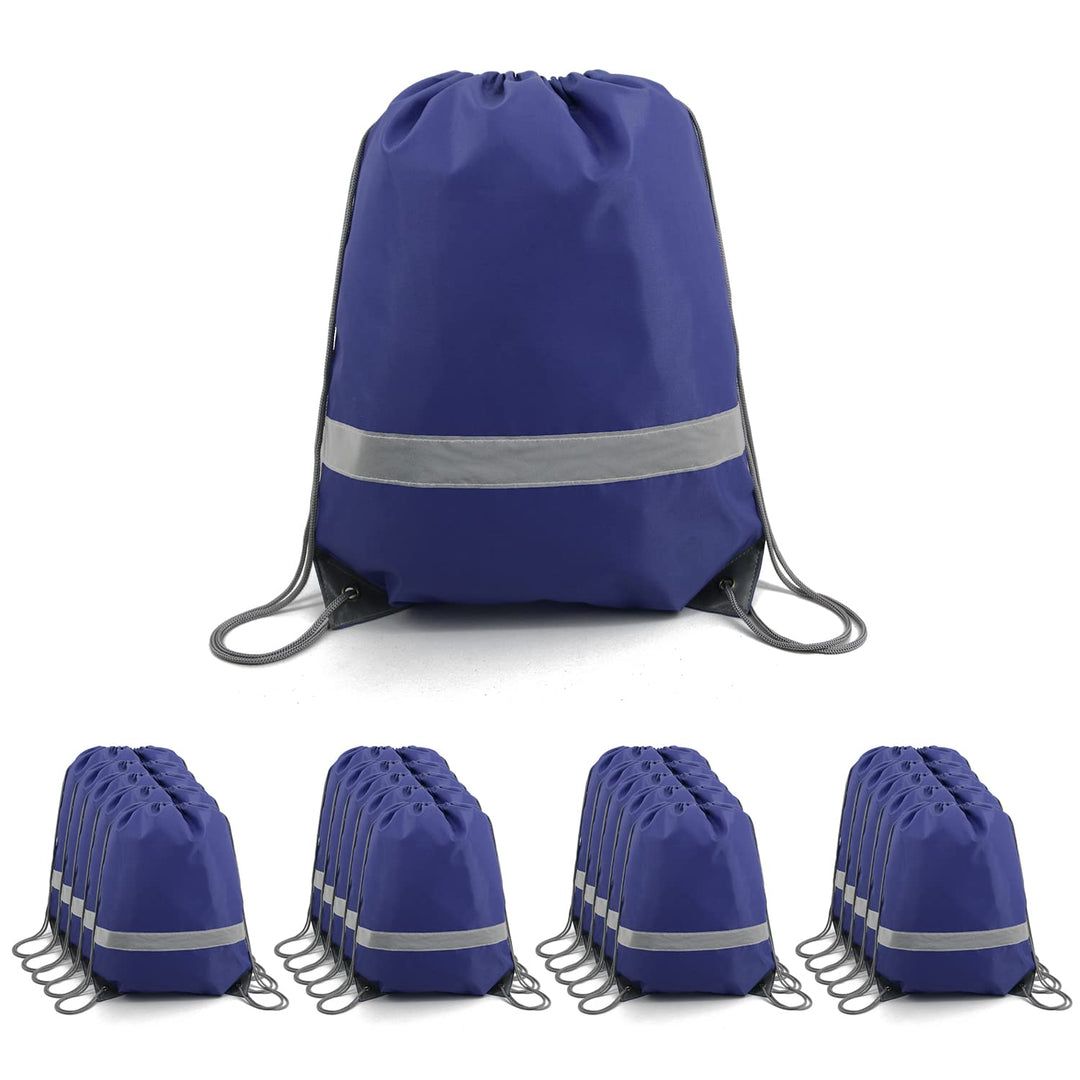 BeeGreen Reflective Drawstring Bags 20 Packs Navy Blue Large Drawstring Bags String Backpack for Gym Sports Trip with Reflective Strip Cinch Sack DIY for Women Men Team