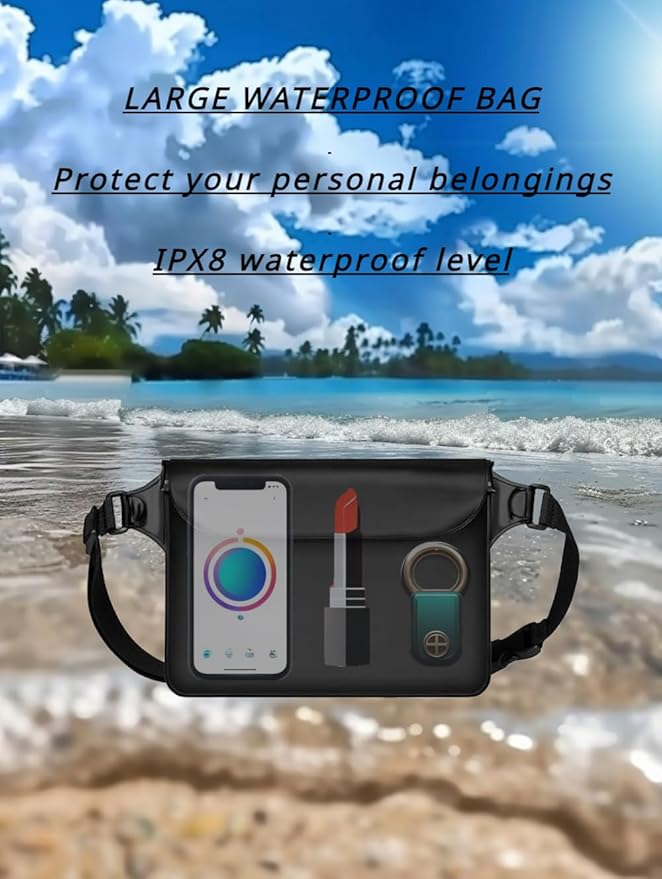 2-Pack Waterproof Bag with Adjustable Waistband and Touch Sensitive Screen, Keeping Your Phone and Valuables Dry, Perfect for Drifting, Swimming, Kayaking, Rowing, Fishing… (Black+Bule)