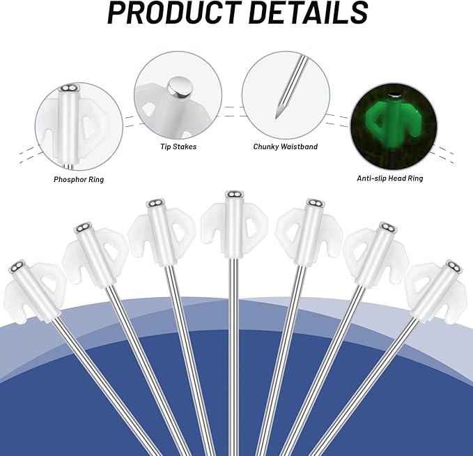 8pcs Heavy Duty Stakes,AVOFOREST in The Dark 8.66 Inch Tent Stakes Portable Camping Stakes for Camping Patio, Garden, Canopies, Grassland, Outdoor