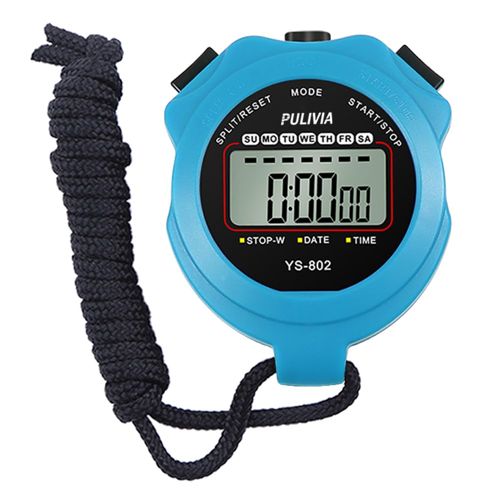 PULIVIA Sports Stopwatch Timer Single Lap Split Digital Stopwatch for Coaches Swimming Running Sport Training Stopwatch, Blue