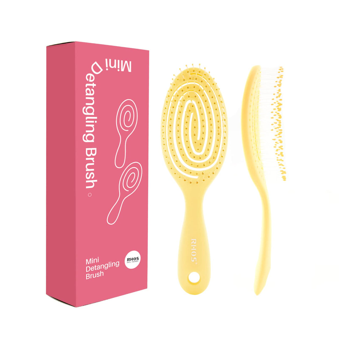 RHOS Detangler Brush for Kids (Girls, Boys, Children) - Soft Bristles for Curly, Thin, Short, Long, Wet & Dry Hair, Easy Clean Vented Brush (1 Pack - Yellow)