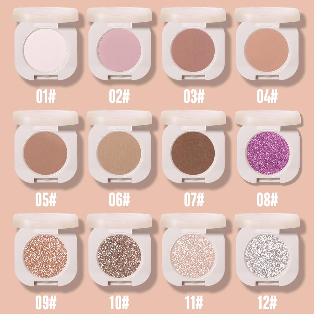 Single Purple Shimmer Sparkly Eyeshadow,Bright High Pigment Intense Monochrome Eye Shadow,Apply Makeup Easily,Glitter Pressed Powder Single Eyeshadow,24 Hour Eye Makeup Longwear Waterproof,Blendable