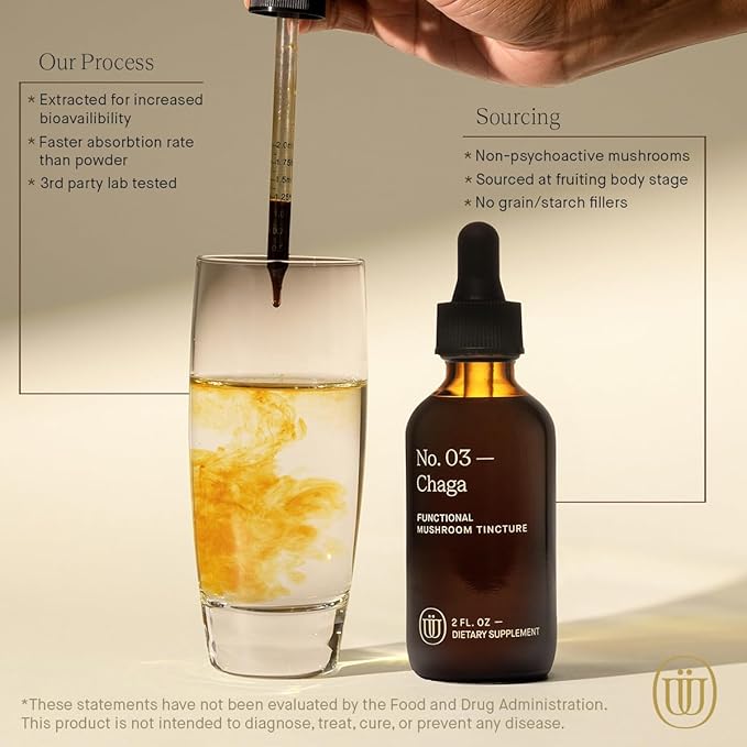 Chaga Mushroom Extract - Double Extracted Fruitbody Mushroom Tincture, Antioxidants, Hair, Skin, Nails Health (60 Servings)