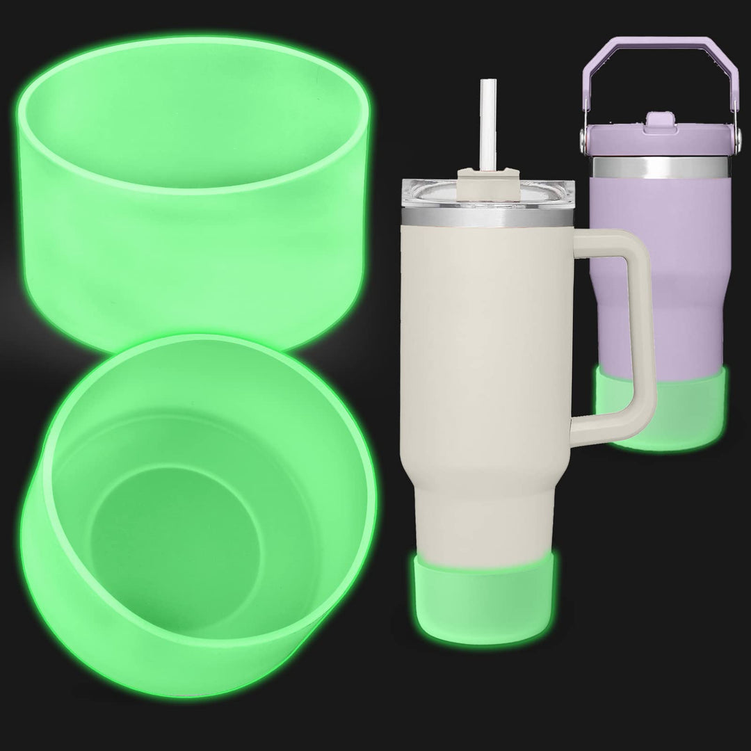 AIERSA Neon Green Silicone Cup Boot Sleeve for Stanley Quencher 40oz 30oz Tumbler with Handle, for IceFlow 20oz 30oz, 2pcs Protective Bottom Cover for Stanley Tumbler Accessories, Glow in the Dark