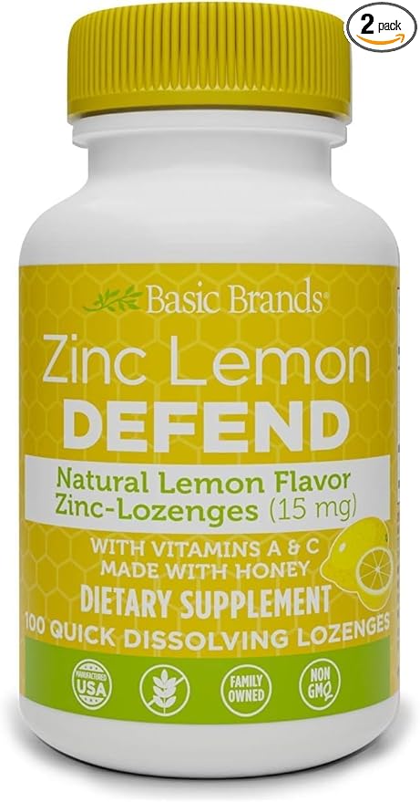 – Zinc Lemon Defend - 100 Lozenges - Natural Lemon Flavor Zinc–Lozenges - Immune Boost, Cold Relief, Non-GMO, Zinc Acetate & Vitamin C - 2-Pack
