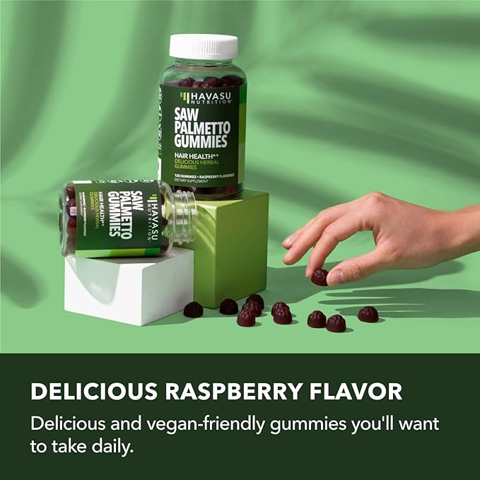 Saw Palmetto for Men Gummies - DHT Blocker Supplement for Hair Health and Male Patterned Balding - 60 Count - Supports Scalp and Prostate Wellness - Raspberry Flavor - Vegan, Non-GMO, 1 Month Supply