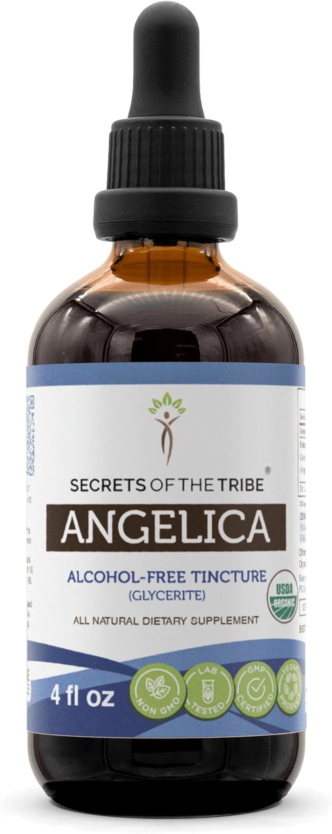 Secrets of the Tribe Angelica USDA Organic | Alcohol-Free Extract, High-Potency Herbal Drops | Made from 100% Certified Organic Angelica (Angelica archangelica) Dried Root (4 oz)
