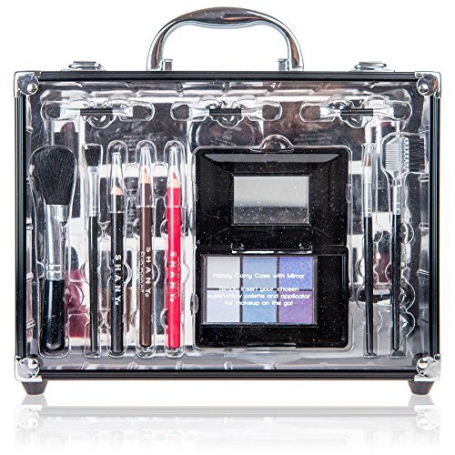 SHANY Carry All Trunk Makeup Train Case with Re-usable Aluminum Beauty Storage Organizer Case. Make up Set with Eye palettes, Blushes,Face Powders, Manicure, Pedicure and Cosmetics Brushes.
