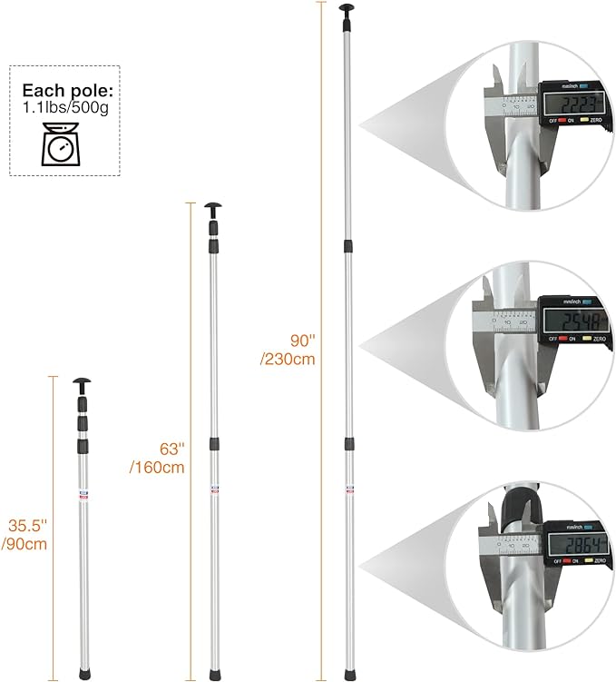 REDCAMP Aluminum Adjustable Camping Tarp Poles, Set of 2, 90" Telescoping Lightweight Tent Poles for Shelter, Hammock Rain Fly, Awning