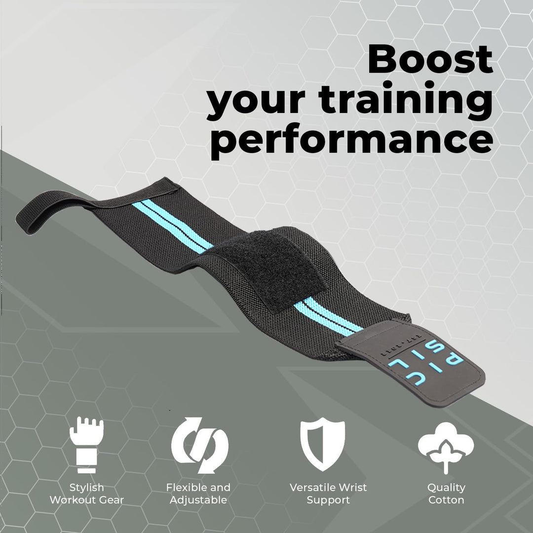 PICSIL Wrist Wraps with Double Fabric Fastener, Stretchable Wrist Straps for Weightlifting, Cotton Wrist Straps with Thumb Loop, Advanced Weightlifting Straps for Comfort and Stability (Blue)