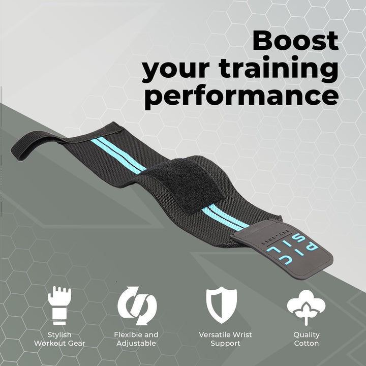 PICSIL Wrist Wraps with Double Fabric Fastener, Stretchable Wrist Straps for Weightlifting, Cotton Wrist Straps with Thumb Loop, Advanced Weightlifting Straps for Comfort and Stability (Blue)