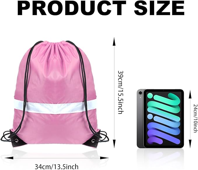GoodtoU Drawstring Backpacks with Reflective Strip, Bulk Bags for Sport, Travel, Team (128Pcs, Pink)