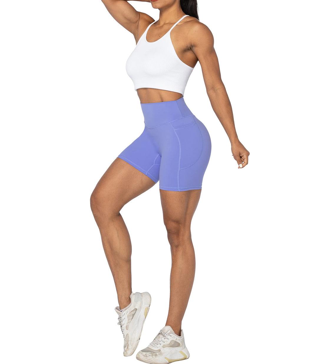 Sunzel 8" / 5" / 3" Biker Shorts for Women with Pockets, High Waisted Yoga Workout Shorts Periwinkle X-Small