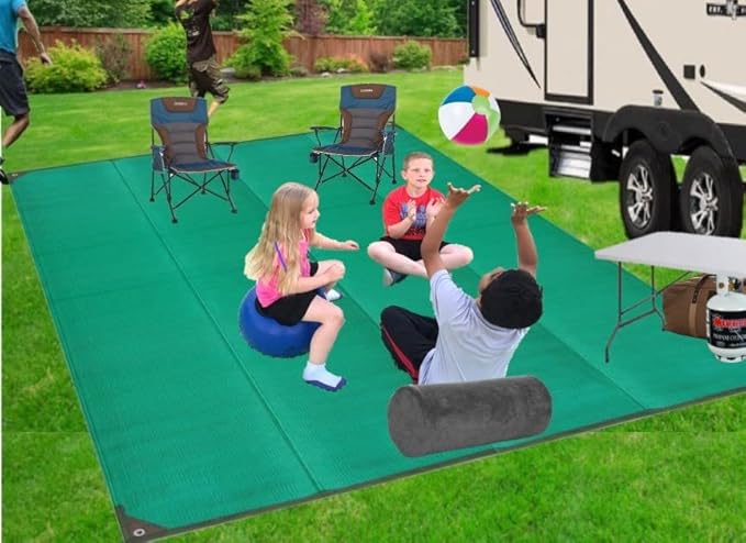 BalajeesUSA Outdoor Rug - 9x12 Green, Reversible Awning mats,Outdoor Patio Rugs Clearance, Waterproof Large RV Camper Rug 7223