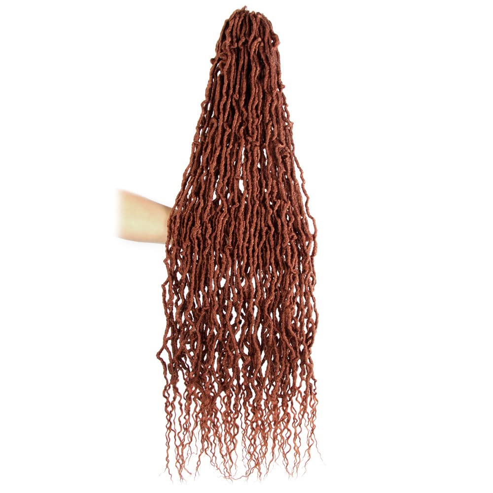Bohobabe Ginger Faux Locs Crochet Hair 36 Inch, Boho Soft Crochet Locs With Curly Ends, Long Bohemian Goddess Locs Crochet Braid