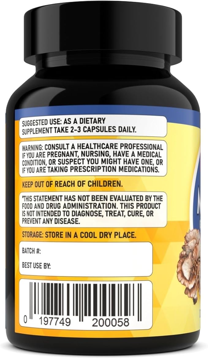 Maitake Mushroom Extract - Premium Quality, Only Fruiting Bodies, Source of Beta-Glucans, Heart & Cardiovascular Welness, Vitality & Resilience, Memory Booster, Immune Support, 90 Veg Caps.