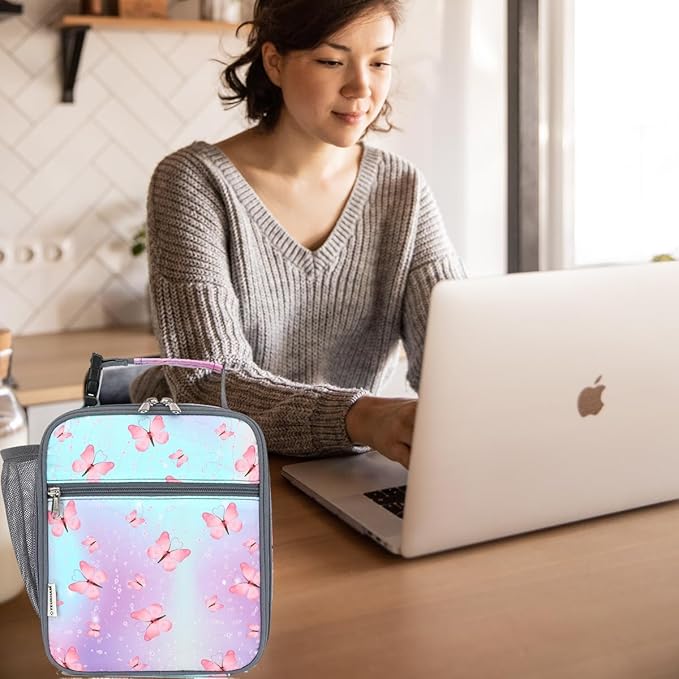 Lunch Box for Kids Boys Girls Men Women, Insulated Small Soft Cooler Lunch Bag Kit for School Work Picnic Travel - Reusable Portable lunchbox,Butterfly