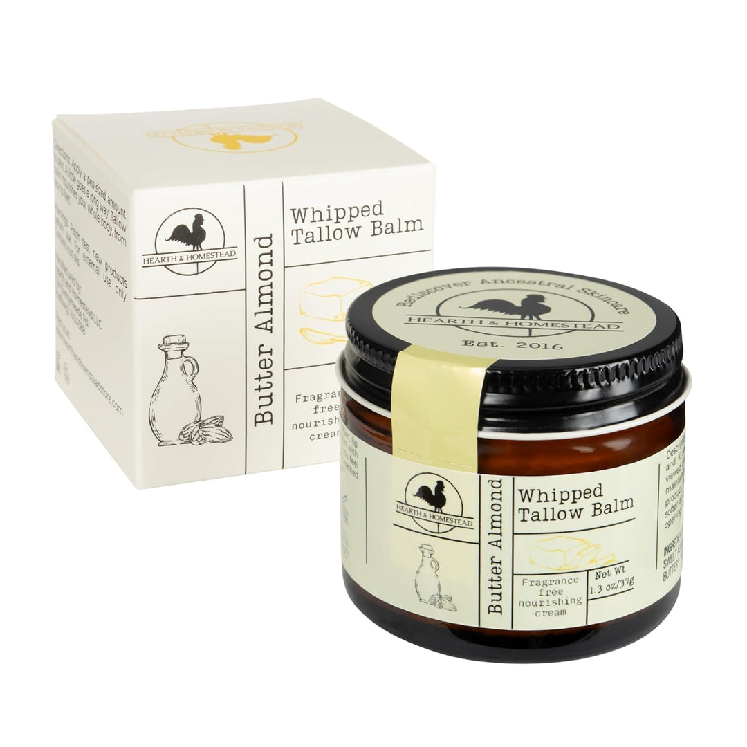 Handmade Tallow Balm | Fragrance-Free & Nourishing | 1.3 Oz Butter Almond