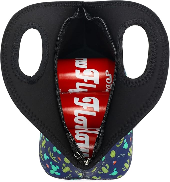 FlowFly Neoprene Lunch Tote Insulated Thermal Reusable Lunch Bag Box for Boys Men with Zipper (Cactus)