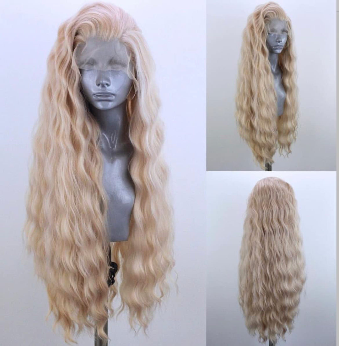 Wxhwcx Blonde Long Wavy Synthetic Lace Front Wig Middle Part Lace Wigs Synthetic Hair Wig For Women Daily Party Wig