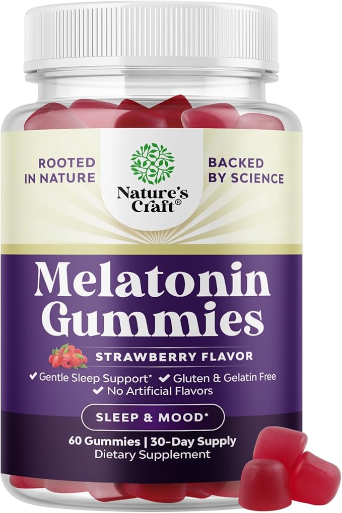 Melatonin 5mg Natural - Gelatin Free and Halal Melatonin Gummies 5mg Sleep Supplement for Adults - Strawberry Sleep Gummies for Adults Fall Asleep Faster with Natural Flavors and Colors 60ct
