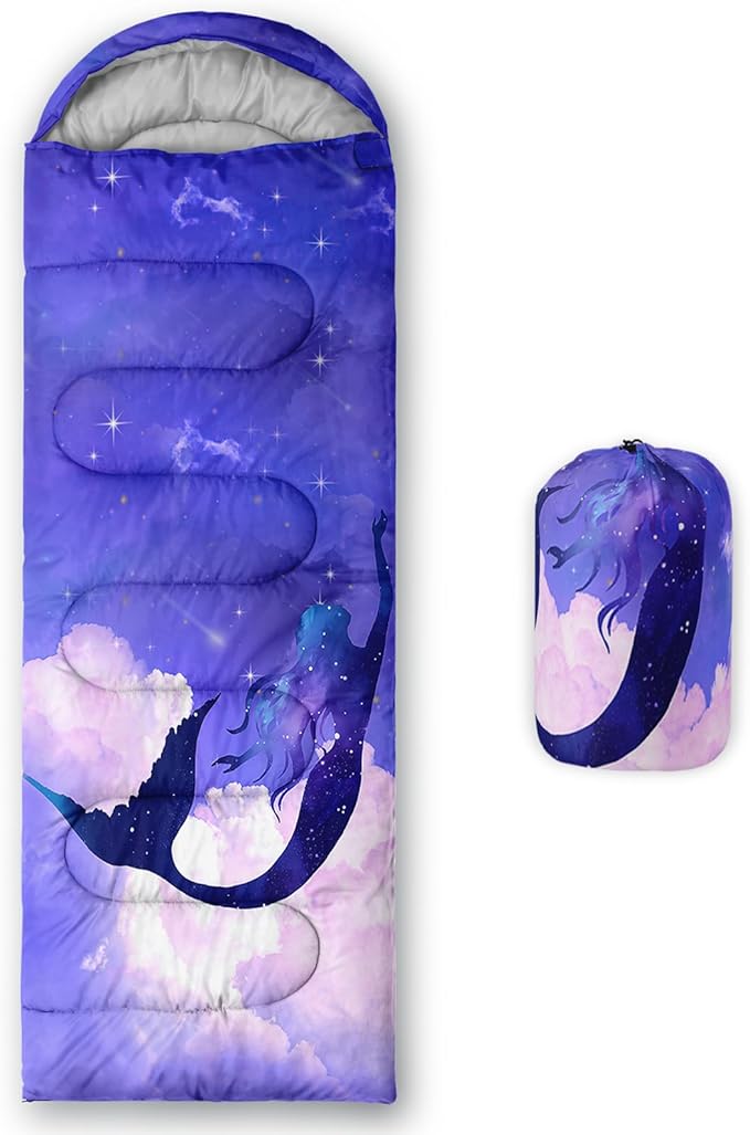 AILONEN Kids Floral Cat Camping Sleeping Bags,Lightweight & Waterproof,3 Season Warm & Cool Weather,Kawaii Kitten Sleeping Bags for Girls Adults,Travelling,Outdoors