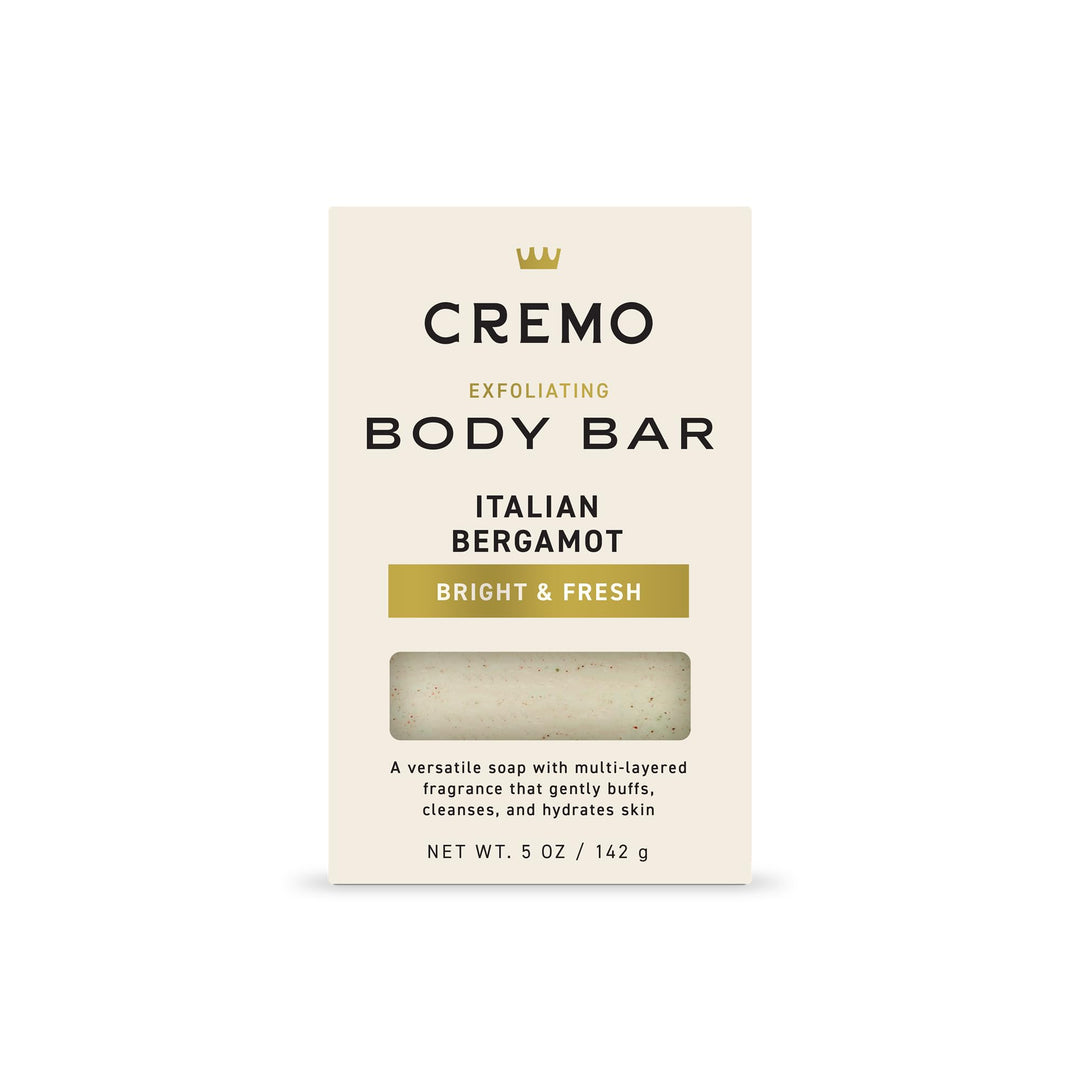 Cremo Exfoliating Body Bar for Men, Italian Bergamot Scent, Multi-Layered Fragrance That Buffs, Cleanses and Hydrates Skin, 5oz