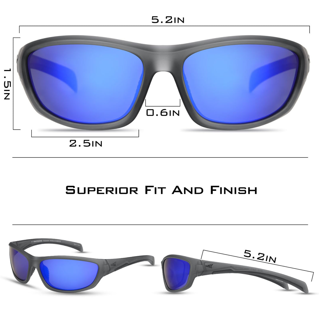 KastKing Hiwassee Polarized Sport Sunglasses for Men and Women, Matte Smoke Crystal Frame,Smoke Base Cobalt Mirror