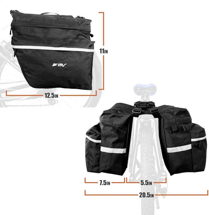 BV Bike Panniers 26L With Adjustable Hooks, Commuter Panniers For Bicycles With Carrying Handle, Bag With 3M Reflective Trim For More Visibility, Fit Most Rack
