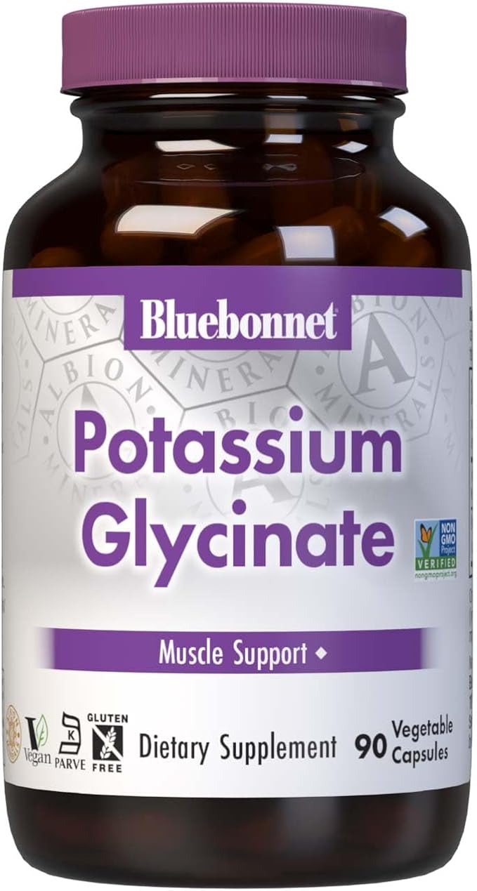 BlueBonnet Albion Potassium Glycinate Vegetarian Capsules, 99 mg, 90 Count