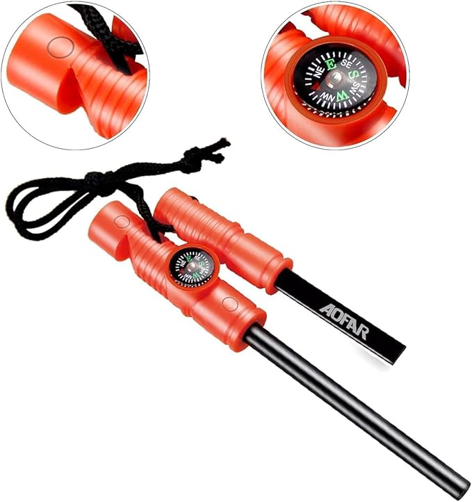 AOFAR Military Compass and Fire Starter AF-4580/381 Lensatic Sighting, Survival Kit,Waterproof and Shakeproof Measure Distance Calculator and Pouch for Camping, Hiking, Hunting, Backpacking