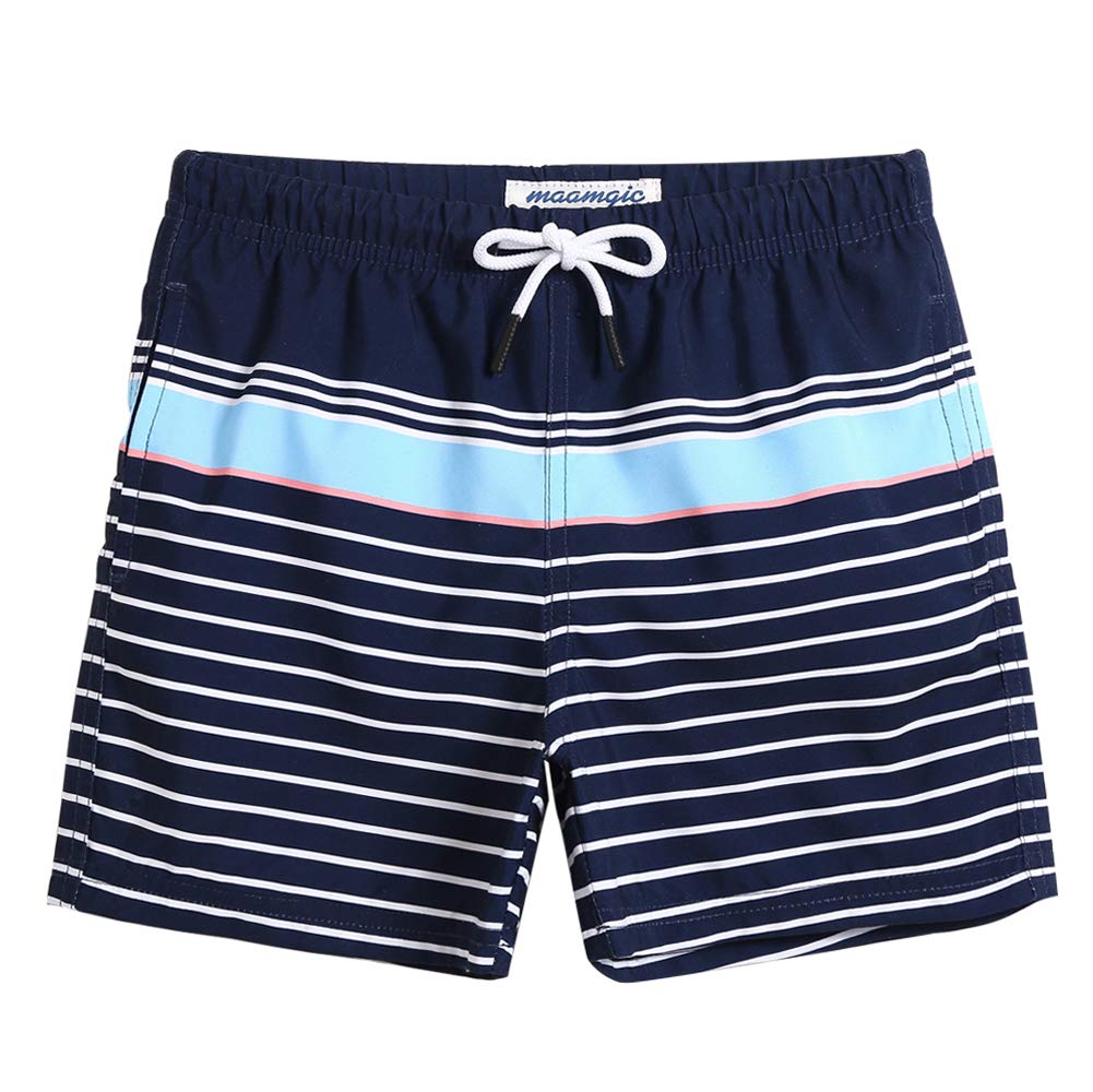 maamgic Boys Swim Trunks Toddler Swim Shorts Little Boys Bathing Suit Swimsuit Toddler Boy Swimwear,Striped-navy Blue,2 T