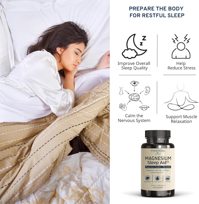 Magnesium Sleep Aid - Magnesium Complex Supplement with Melatonin for Sleep - Magnesium Glycinate 500mg, Magnesium L-Theanine - 120 Capsules