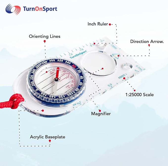 Orienteering Compass - Hiking Backpacking Compass | Advanced Scout Compass Camping and Navigation | Boy Scout Compass Kids - Children Compasses for Map Reading - Baseplate Compass Survival