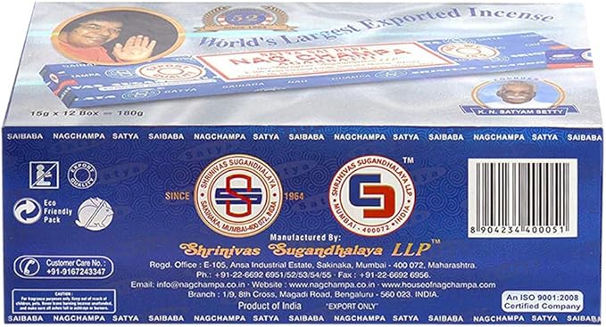 Nag Champa Incense Sticks 15g x 12 and Incense Stick Holder Bundle Insence Insense Satya Incense