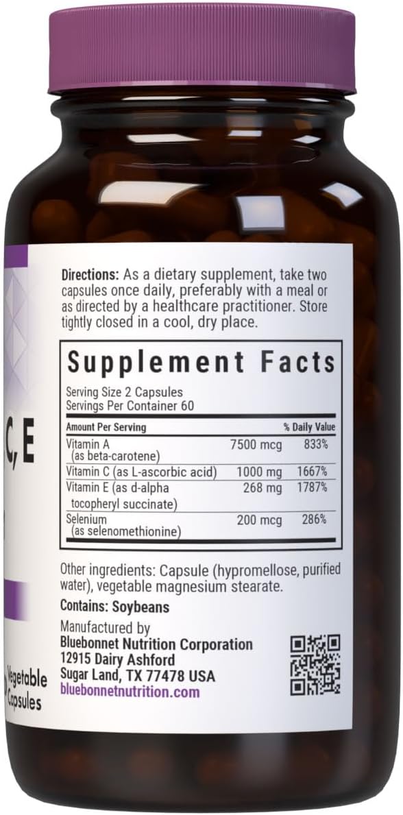 BlueBonnet Beta Carotene C and E Plus Selenium Vegetarian Capsules, 120 Count, White