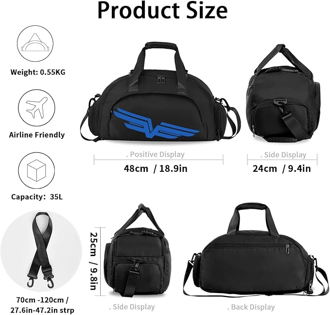 FIORETTO 30L Sports Gym Duffle Bag with Wet Pocket & Shoe Compartment, Weekender Hospital Overnight Bag for Women, Sports Holdall Backpack