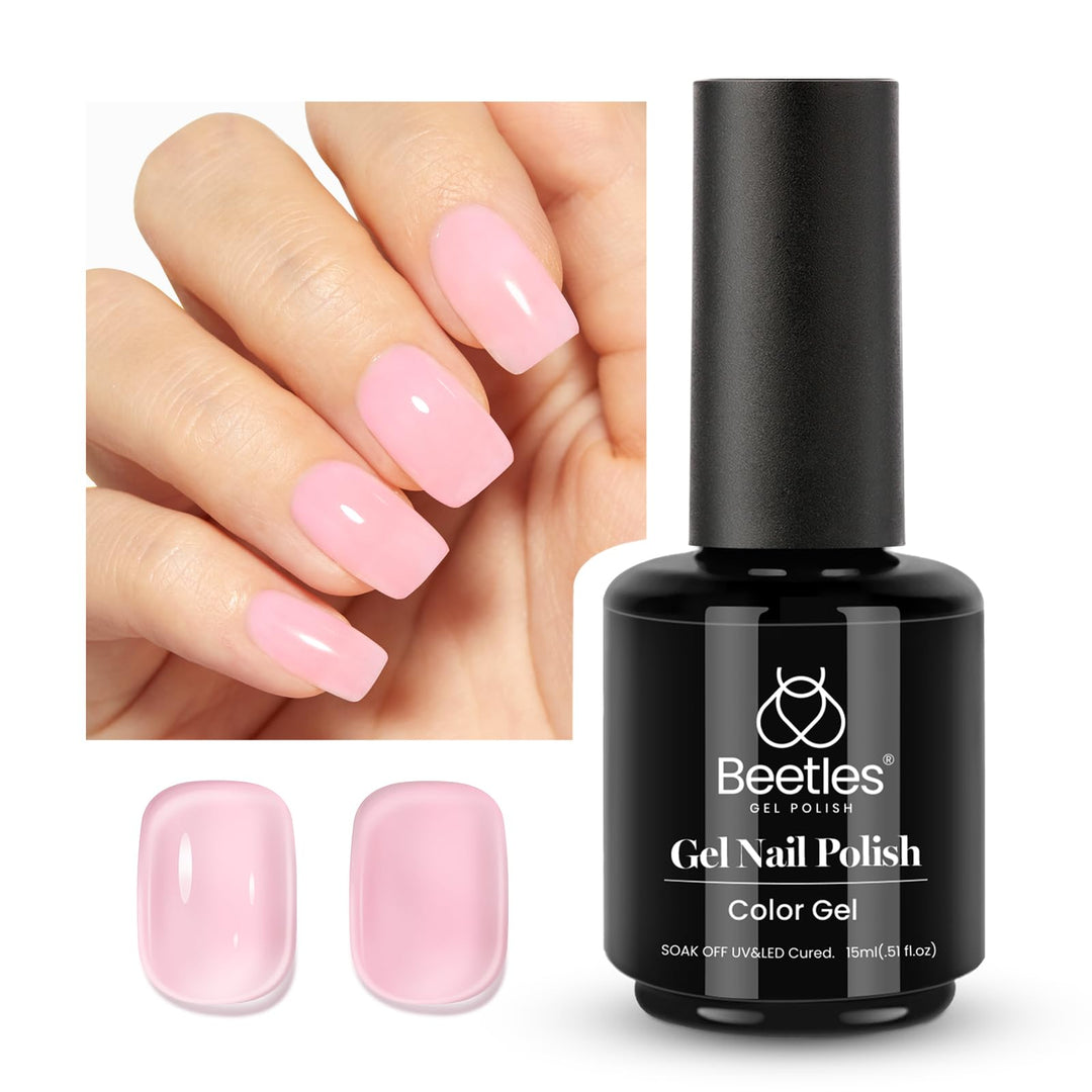 Beetles Jelly Gel Nail Polish, 15ml Nude Pink Gel Polish Ballet Tutu Natural Translucent Gel Polish Soak Off Uv Led Light Transparent Gel Nail Art DIY Salon Home Manicure Gift for Girls Women 0.5oz